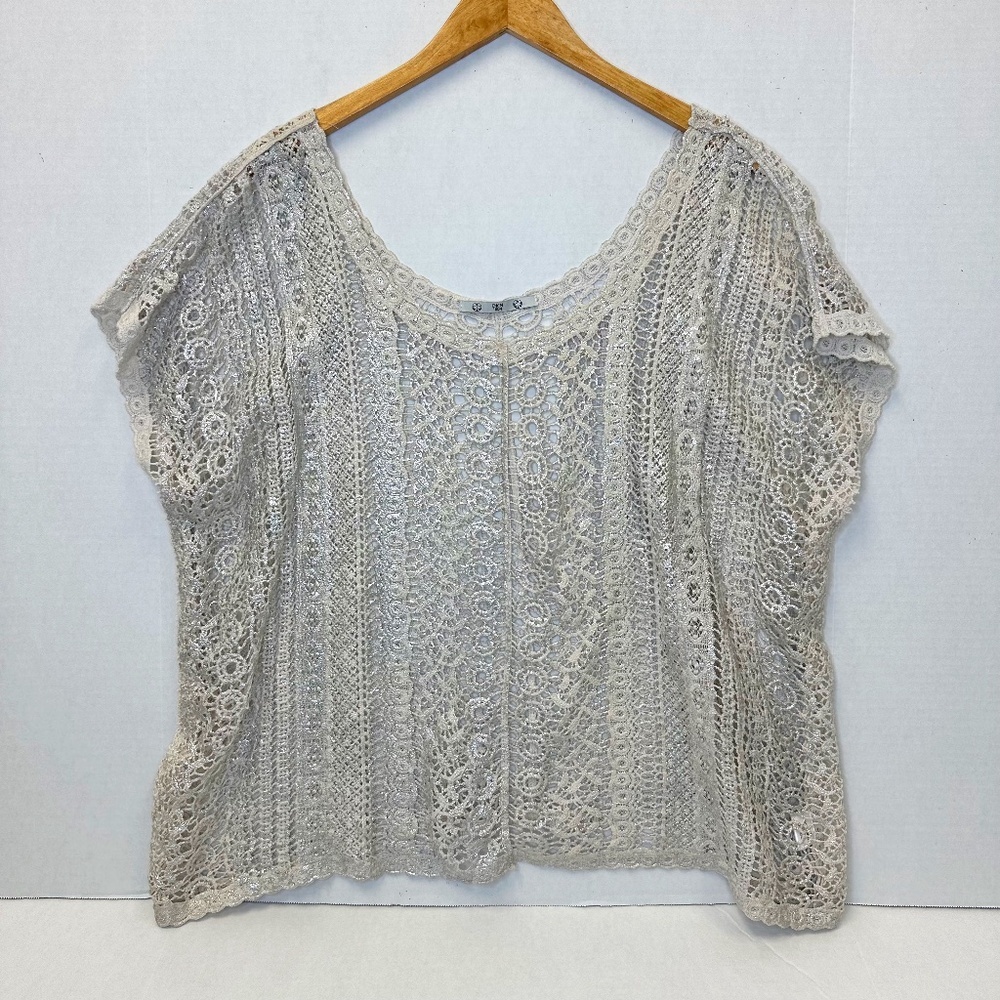 Coin 1804  Beautiful Crochet Lace Blouse - Light Beige size XL